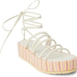 NEW Matisse‎ Eli Ivory Multi Woven Lace-Up Cream Pink Platform Sandals SZ 9